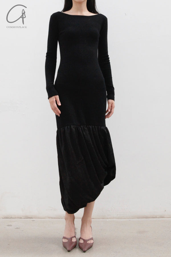 SWAYING/KNIT Cashmere stitched fishtail dress SW22AW2L15 black